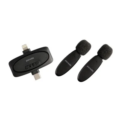 Porodo Wireless Microphone with Charging Case - Black